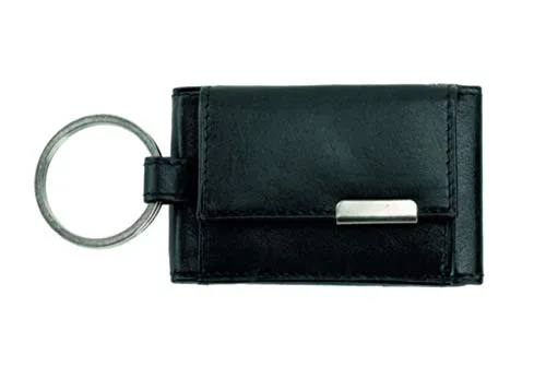 ALASSIO 42133 Leder Mini Geldbörse Quer, Börse 8,5 x 5 x 1 cm, Schwarz | Portemonnaie aus schwarzem Nappaleder, kompakte Münzbörse mit Metallemblem, Münzfach, Scheinfach & Metallschlüsselring