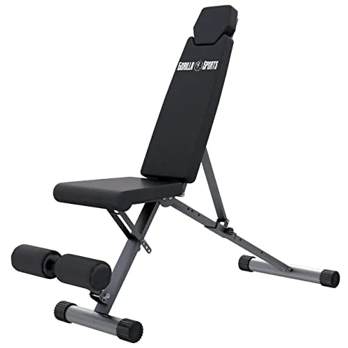 GORILLA SPORTS® Klappbare Hantelbank - Schrägbank & Flachbank - Hantelbänke für Fitness mit klappbarem Design, ideal für platzsparendes Training zu Hause. Belastbar bis 200 kg, perfekt für Ganzkörper-Workout.