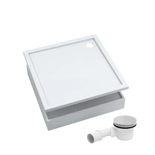 AQUABAD Duschwanne/Duschtasse Komplettset Basic Smooth White 90x90cm - Duschkabinen & -wände, inklusive Styroporträger für stabilen Halt und schnelle Fliesenverlegung, antibakterielle Hochglanz-Acryl-Oberfläche, leicht zu reinigen.