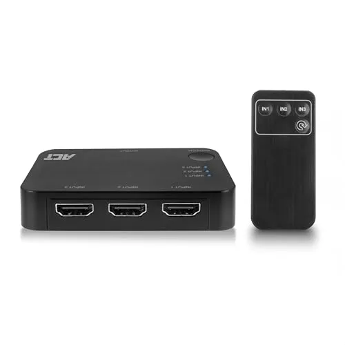 ACT AC7845 4K HDMI Switch 3x1 - 3-fach HDMI-Umschalter, 4K-UHD-Unterstützung für scharfe Bilder und einfache Bedienung mit Fernbedienung
