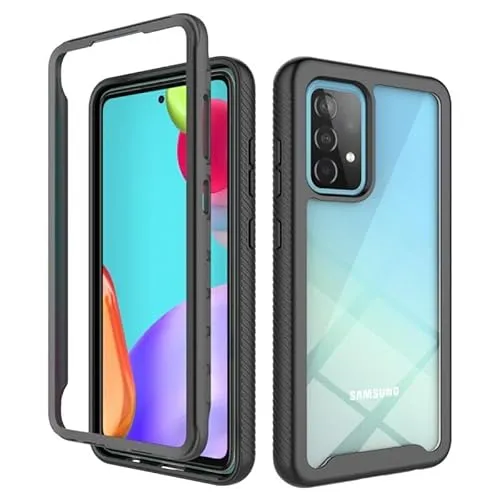 Handyhülle Kompatibel mit Samsung Galaxy A52 Hülle | Schutzhülle für Galaxy A52 Stoßfest Outdoor Cover 2 Teilig TPU Bumper Case mit Kanteschutz | Schwarz