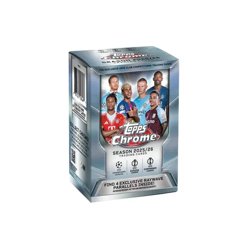 2025/26 Topps Chrome UEFA Club Competitions Value Box - Entdecke die 2025/26 Topps Chrome UEFA Club Competitions Value Box mit hochwertigen Fußball Trading Cards. Ideal für Einsteiger und Sammler, bietet sie glänzende Karten und die Chance auf exklusive Parallels und Autogramme.