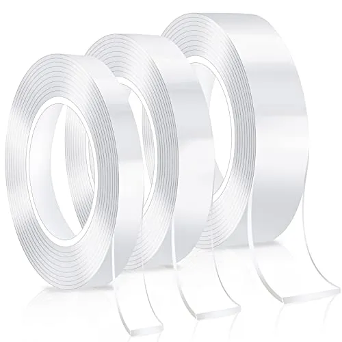 JatilEr Klebeband Doppelseitig Keine Spurenentfernung 3 Stk, Transparent Nano Tape Hitze Feuchtigkeitsbeständig 10/20/30 MM