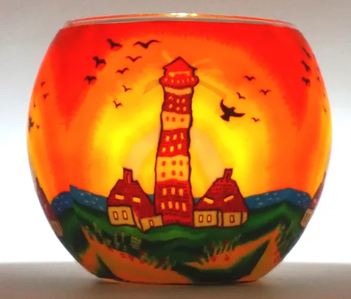 Windlicht Leuchtturm Teelicht Leuchtglas Teelichthalter Küste Strand Hafen Meer