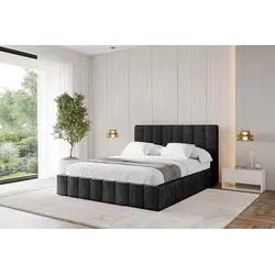 ALTDECOR Polsterbett FINO 200x200 Schwarz mit Bettkasten und Lattenrost - Praktisches Doppelbett mit geräumigem Stauraum für Bettwäsche und Kissen, ideal für kleine und große Räume. Robuste Konstruktion und elegantes Design sorgen für Komfort und Stil in Ihrem Schlafzimmer.