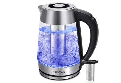 Aigostar Wasserkocher Aigostar Glas Wasserkocher mit Temperatureinstellung 1,7L, 60°-100°C, 1 l, Glas Wasserkocher mit Temperatureinstellung 1,7L, 60°-100°C