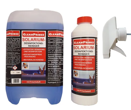 CleanPrince Solariumreiniger CP400500 - Desinfektionsmittel für Solarien, reinigt und desinfiziert effizient Kunststoffoberflächen und sorgt für ein angenehmes Frischeklima.