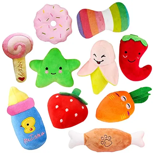 Cielbleu 10 stück Hund Quietschspielzeug für kleine, Hundespielzeug Welpenspielzeug, Haustier Hund Plüsch Spielzeug, Obst Snacks und Gemüse kauspielzeug für kleine Mittelgroße Hunde