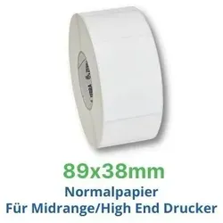 Zebra Z-Perform 1000T Etikettenrolle 89x38mm - Hochwertige Etikettenrolle aus Normalpapier, ideal für Midrange- und High-End-Drucker, mit 3634 Etiketten pro Rolle für effizientes Drucken.