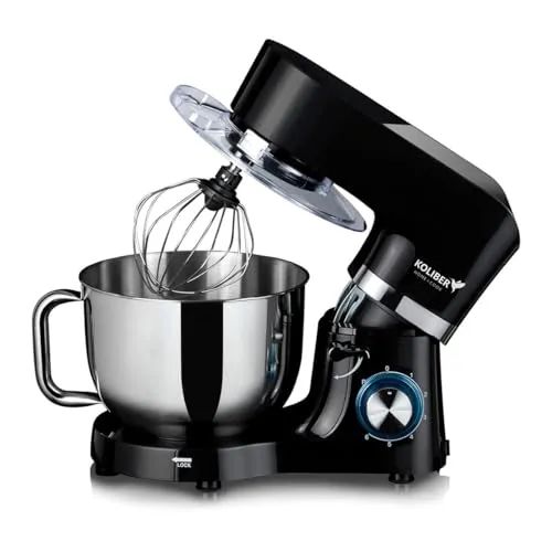 Koliber ROBOMAX X 3200W XXL Küchenmaschine Planetenmischer 6L Edelstahlschüssel Knetmaschine schwerer Teig 6 Stufen Pulse Vollmetall Mechanik LED Drehregler FASTLOCK Küchenmixer Schwarz