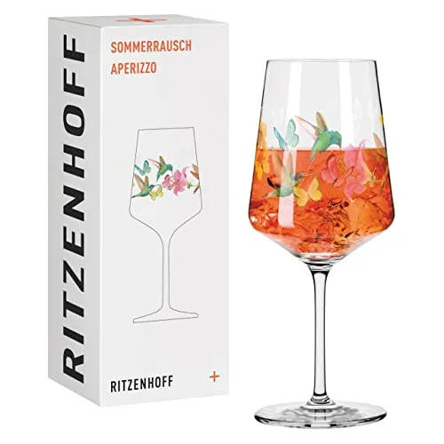 RITZENHOFF Aperitifglas 500 ml - Sommerrausch Nr. 12 mit Kolibrimotiv - Wasserglas mit buntem Kolibrimotiv, ideal für Cocktails. Hergestellt aus hochwertigem Kristallglas in Deutschland, spülmaschinengeeignet und in exklusiver Geschenkverpackung.