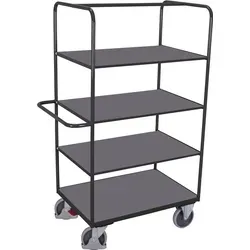 VARIOfit Hoher Etagenwagen, Wände offen mit 4 klappbaren Ladeflächen 975x700mm Anthrazitgrau RAL 7016