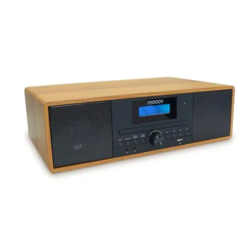 MOOOV 477380 Kabelloses Micro-HiFi-Anlage, Holzoptik, CD-Player, FM-Radio mit Fernbedienung