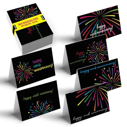 Better Office Products 36 Stück Jubiläumskarten mit Umschlägen, Wertschätzungskarten für Geschäftsleute, Großpackung 10,2 x 15,2 cm, 6 Feuerwerk-Cover-Designs,