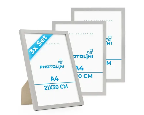 PHOTOLINI Bilderrahmen 3er Set, stabiles MDF-Holz, mit Acrylglas, extra Zubehör