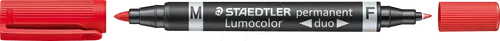 STAEDTLER 348RT Permanent Duo Marker, rot - Permanentmarker mit 2 Spitzen (F 0.6 mm, M 1.5 mm), wisch- und wasserfest, ideal für Linkshänder, trocknet sekundenschnell und ist nachfüllbar.