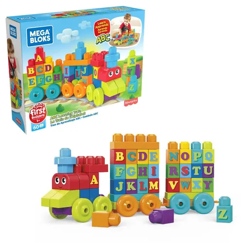 MEGA BLOKS Mega Bloks ABC Lernzug Spielbausteine, (60 St) - Spielbausteine für Kleinkinder ab 12 Monaten, lehrreich und bunt, fördern die Buchstabenkenntnis und Kreativität beim Bauen.
