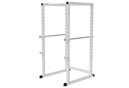 GORILLA SPORTS Power Rack mit Klimmzugstange - Power Rack in Weiß, 15-fach verstellbar für sicheres Langhanteltraining und maximale Leistung. Robuste Bauweise aus Vierkantstahlrohr für intensives Workout.