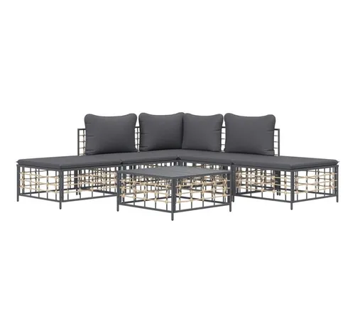 vidaXL 6-tlg. Garten-Lounge-Set Anthrazit mit Kissen - Gartenmöbel-Set aus wetterfestem Poly Rattan für hohen Sitzkomfort und langlebige Optik. Ideal für entspannte Stunden im Freien!