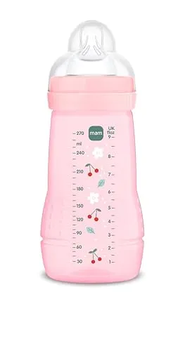 MAM MAM Easy Active, 2-4 Monate, 270 ml, mit Sauger 2 mit mittlerem Durchfluss aus Silikon, leicht zu halten, leicht zu reinigen, leuchtendes Rosa, 1 Stück