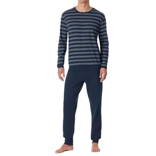 uncover by Schiesser - Basic Schlafanzug (54 Nachtblau) - Schlafanzüge für Jungen, bequemes Set aus langem Shirt und Hose mit Bündchen für erholsame Nächte.