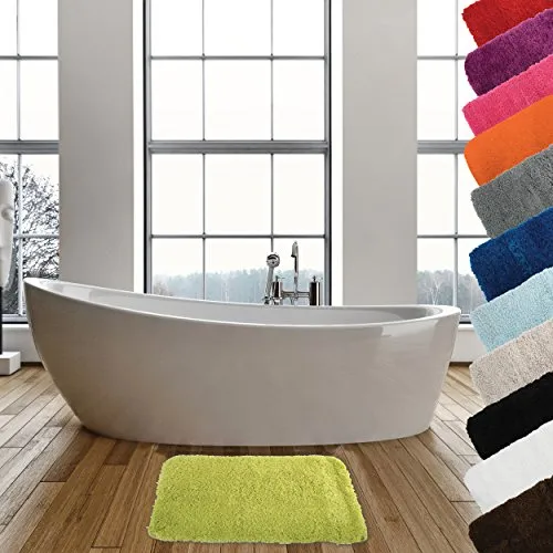MSV Badteppich Badematte Badvorleger Duschvorleger Mikrofaser Hochflor flauschig 50x70 cm – Grün