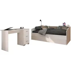 Parisot Sleep Kinderzimmer Set mit Schreibtisch und Stauraumbett - Praktisches Kinderzimmer Set 'Sleep' mit Stauraumbett (90 x 200 cm) und Schreibtisch (120 x 75 cm). Die strapazierfähige Melaminbeschichtung sorgt für einfache Pflege. Wählen Sie zwischen drehbaren Rückwänden in Weiß oder Eiche.