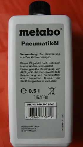 Metabo Pneumatiköl  Öl  0,5 L  für Druckluftwerkzeuge Druckluftöl Spezial-öl