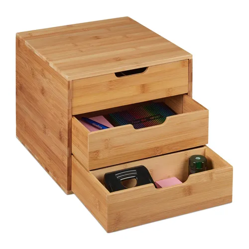 Schreibtisch Organizer Ablagebox mit Schubladen - Ablagen & Sortierstationen aus hochwertigem Bambus, bietet 3 Fächer für optimale Ordnung und ist ideal für ein aufgeräumtes Arbeitsumfeld.