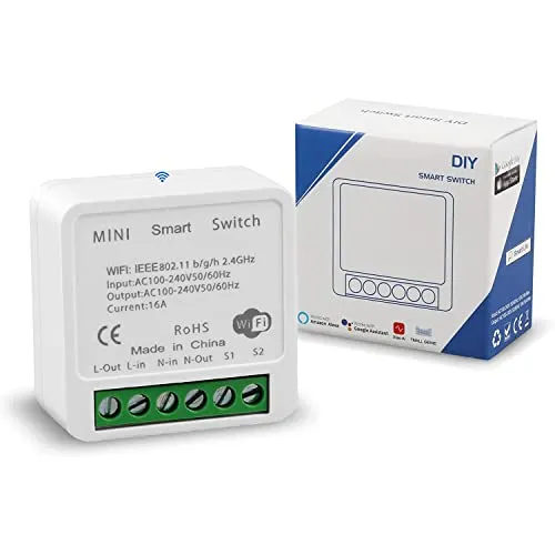 Mini WiFi Smart Switch, Lichtzeitschalter DIY Breaker Modul, Smart Life/Tuya App und drahtlose Sprachfernsteuerung, kompatibel mit Alexa Echo und Google Home (100-240V,16A)