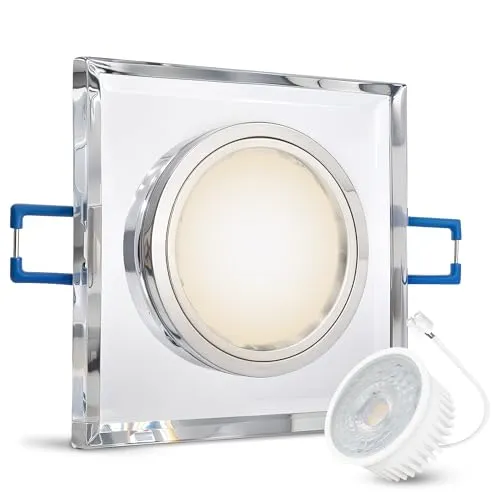 SSC-LUXon LED Deckeneinbauleuchte flach Einbautiefe nur 15mm aus klarem Glas eckig mit fourSTEP Modul dimmbar ohne Dimmer 4W neutralweiß, Stückzahl:1er Set