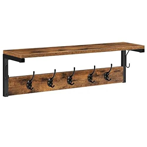 HOOBRO Wandgarderobe mit 7 Haken - Wandgarderobe und Hängeregal in Vintage-Optik, mit 7 abnehmbaren Kleiderhaken für optimalen Stauraum und Ordnung in Ihrem Flur.