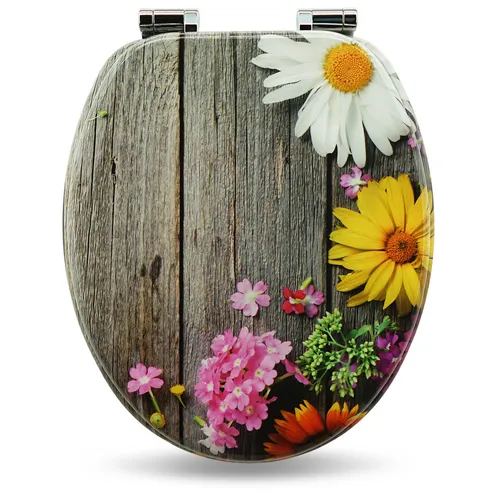 SANFINO® Premium WC Sitz Alp Meadow – Toilettendeckel mit Absenkautomatik - WC-Sitze aus hochwertigem Holz mit antibakterieller Oberfläche und einfacher Montage, hoher Sitzkomfort und kreatives Design für Ihr Badezimmer.