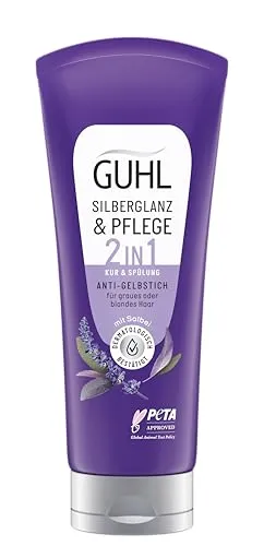 Guhl Silberglanz & Pflege Kur - 200 ml für graues und blondes Haar - Haarkuren mit Anti-Gelbstich-Effekt, verleiht Leuchtkraft und reduziert Gelbstich für strahlendes Haar, dermatologisch getestet und 98% natürliche Inhaltsstoffe.