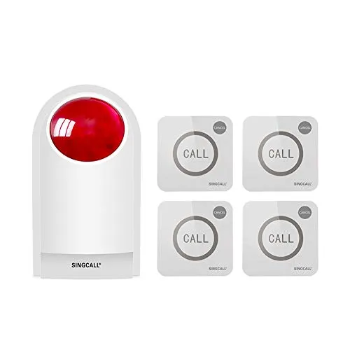SINGCALL Strobe Sirene Alarm - Lautes Outdoor SOS Alert System mit Fernbedienungen - Sirenen: 120dB lauter Alarm mit blinkender roter Kontrollleuchte, ideal für Sicherheit in Häusern, Geschäften und Hotels. Enthält 4 Fernbedienungen für schnelle Notrufe.