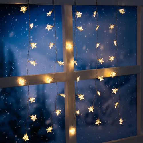 LED Sternenvorhang Lichtervorhang Lichterkette Sterne Weihnachten Warmweiß 40