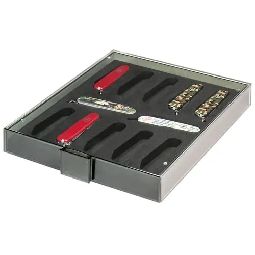 LINDNER Sammel-/Präsentationsbox für 12 Schweizer Taschenmesser VICTORINOX* Modelle 'Huntsman', 'Mountaineer', 'Tinker', 'Climber' und 'Spartan', Länge 91 mm (zusammengeklappt)