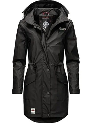 Navahoo Damen gefütterter Regenmantel Deike Schwarz Gr. S - Funktionsjacke für Damen, wasserdicht und warm gefüttert mit flauschigem Teddyfleece, ideal für kaltes und nasses Wetter. Stylischer Schnitt mit abnehmbarer Kapuze und praktischen Taschen.