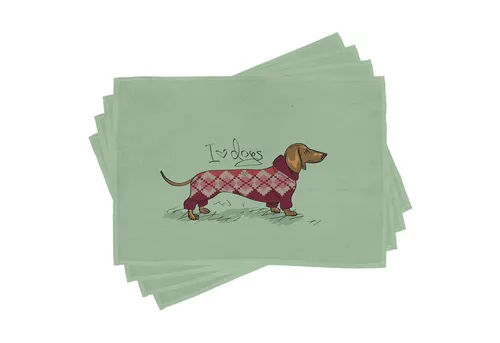 Abakuhaus Platzset Waschbare Stoff Esszimmer Küche Tischdekorations Digitaldruck, (4-teilig, 4-St., Set aus 4x), Dackel Tier in Kleidung