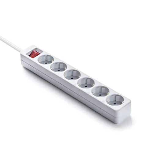 FAMATEL – Leiste Ecosockets 6 Steckdosen I Mit Ein-Ausschalter I 3 Meter I Bis 3680W | Kindersicherung I Ausrichtung der Steckdosen auf 45º I Verhindert versteckten Verbrauch I Weiß