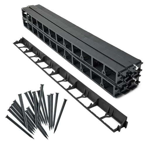 Garronda Rasenkante 12 m Kunststoff, Beeteinfassung 4,5 cm Hoch mit 50 Befestigungsankern Stecksystem für Garten und Wege, Flexible Rasenbegrenzung, Beetbegrenzung für Gartendeko GD-0157