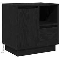 vidaXL LED-Nachttisch Schwarz Eiche 50x34,5x50 cm - Moderne Nachtkonsole aus schwarzer Eiche, bietet viel Stauraum für Bücher und Lampen, ideal für stilvolle Schlafzimmer.