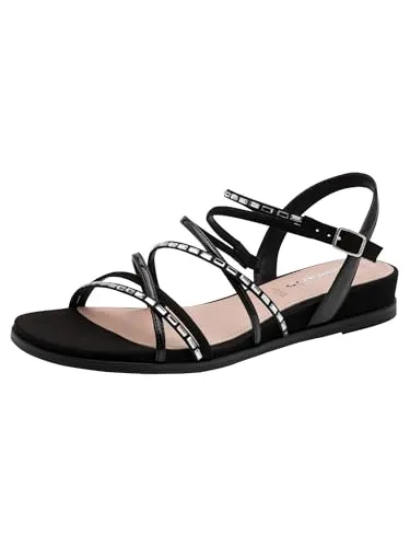 Tamaris Damen Sandalette flach, schwarz, 38 EU - Bequeme Sandalette für Damen aus robustem Materialmix. Die TOUCH-IT-Technologie sorgt für individuellen Komfort, während die rutschfeste Sohle sicheren Halt bietet. Praktische Schließe für einfaches An- und Ausziehen. Ideal für den Sommer!