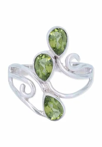 mantraroma Ring Silber 925 Damen Peridot Edelstein grün ausgefallen verspielt
