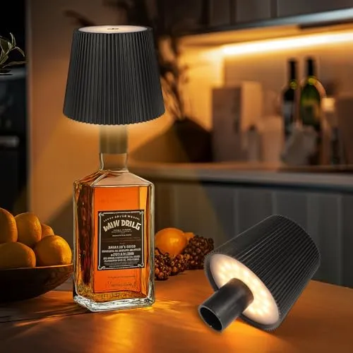 Ketom 2 Stück LED Kabellose Flaschenlampe Aufsatz, IP54 Akku Flaschenleuchte, Dimmbare Tischlampe Schwarz, Farbtemperatur Einstellbar, Touch Tischlampe für Innen/Außen