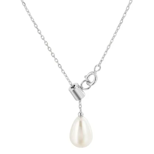 Sanixa Karma NH10465850 Halskette Damen Perle Edelstahl Silber 49 cm Kette Ankerkette Perlenhalskette modern Damenhalskette Edelstahlkette wasserfest hypoallergen (Silber)