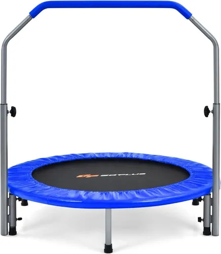 Ø101 cm klappbares Mini-Trampolin Fitness-Trampolin mit höhenverstellbarm Haltegriff Blau + Schwarz