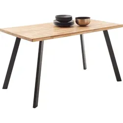 Massivholz-Esstisch 120x75 cm in Wildeiche massiv geölt mit gerader Kante und Metallbeinen - ZAMORA-06 - Braun
