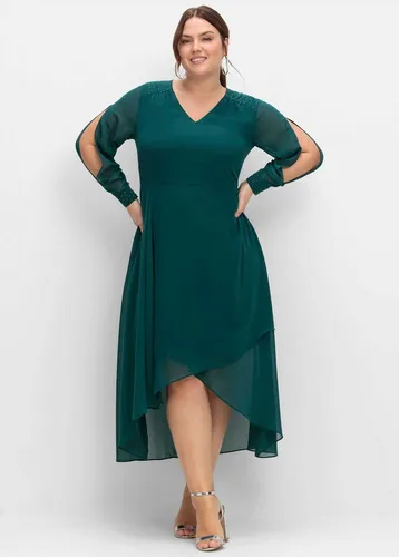 Sheego Etuikleid Abendkleid Langarm mit Cut-outs und Schmucksteinen