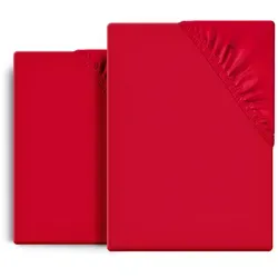 Beautex Spannbettlaken 2er Set Spannbetttuch Bettlaken Premium Baumwolle Jersey 160g/m2, Jersey, Gummizug: rundum, (2 Stück) rot 140 cm x 200 cm
